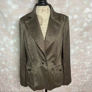 NWT Vesti One-Button Blazer - Brown with Metallic Gold Threads - Size 14